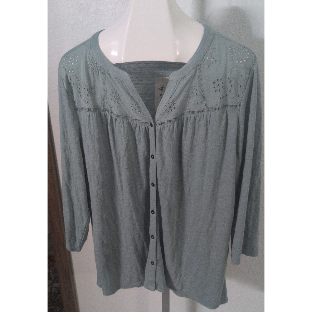 NWT Womens Style & Co XXL Eyelet Blouse Top Earthly Fashion Everglade Green